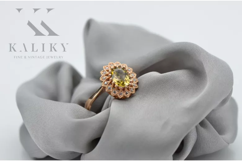 Klasyczny Vintage Pierścionek Żółty Perydot Oryginalny wyrób Vintage 14k z różowego złota crc012r